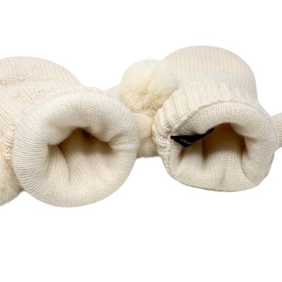 LOUIS VUITTON Vintage Cashmere Knit Gloves Mittens Mink Pompons Cream [106053] - Picture 8 of 13